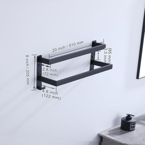 Double Towel Bar Towel Racks for Bathroom, Bath Towel Holders Wall Mount, Stainless Steel Towels Shelves Towel Rail, 2-Tiers (Matte Black, 20 Inches) - color: Matte Black, size: 20 Inches