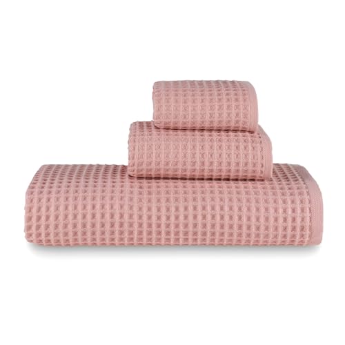 Waffle Bath Sheet Set, 100% Turkish Cotton, Includes 1 Bath Sheet, 1 Hand Towel, 2 Face Towels - color: Powder Pink, size: Bath Sheet Set (4 Pieces)
