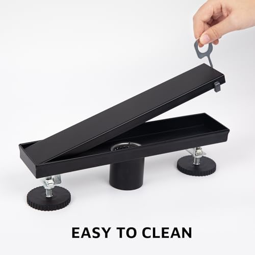 12 Inch Linear Shower Drain Matte Black, Rectangular Reversible 2 in 1 Tile Insert Grate, 304 Stainless Steel Shower Floor Drain Kit, Hair Catcher, Leveling Feet - color: Matte Black, size: 3"x 12"-Tile Insert
