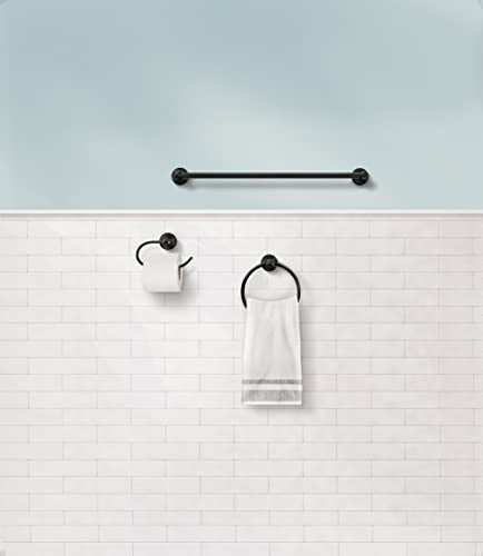 Moen Preston Matte Black 7-inch Bathroom Hand Towel Ring, Wall Mounted Hanger, DN8486BL - size: (Pack of 1)
