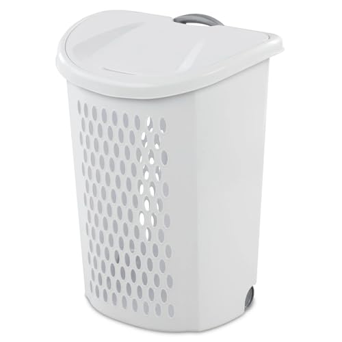 Plastic Laundry Hamper with Wheels and Handle - White Rolling Clothes Hamper Basket with Lid for Easy Transport and Storage