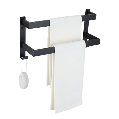 Double Towel Bar Towel Racks for Bathroom, Bath Towel Holders Wall Mount, Stainless Steel Towels Shelves Towel Rail, 2-Tiers (Matte Black, 16 Inches) - color: Matte Black, size: 16 Inches