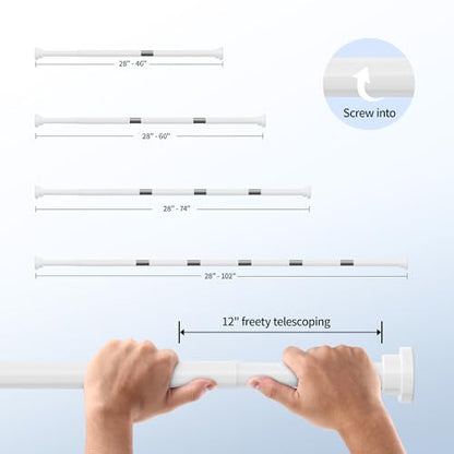 Mcrbeay Shower Curtain Rod, 1" Diameter Heavy Duty Tension Shower Rod, Non Slip Adjustable 28-102 inch No Drilling Shower Curtain Rods Spring Tension For Bathroom, Shower Stall, No Rust, White - color: White, size: 28-102 Inches