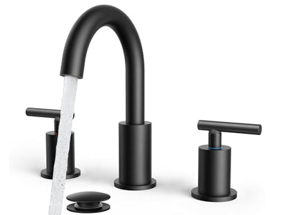 FORIOUS Widespread Black Bathroom Faucet 3 Hole, Matte Black Vanity Faucet | Commercial 8 Inch Matte Black Bathroom Sink Faucet Widespread with 360° Swivel Spout, 3 Hole Black Faucet for Bathroom Sink - color: Matte Black, style: Modern
