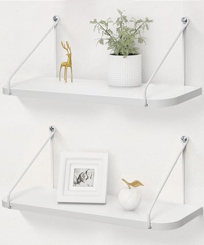 Afuly White Floating Shelves for Wall, Shelf with Brackets, Set of 2 | Hanging Bookshelf, Plants Photos Display, Organizer Modern, for Bathroom, Kitchen, Living Room, Bedroom, Home Decor - color: White, size: 5.7"D x 16.5"W