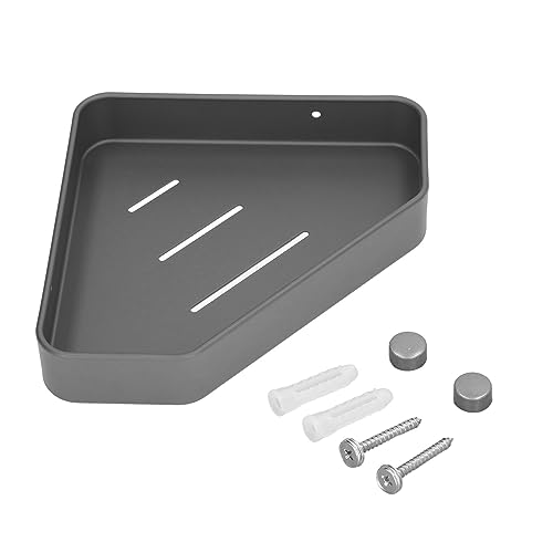 Rustproof Aluminum Corner Shelf | Space Saving Floating Shelf for Bathroom/Kitchen/Balcony | Sturdy Shower Organizer with Easy Installation | Grey Modern Design