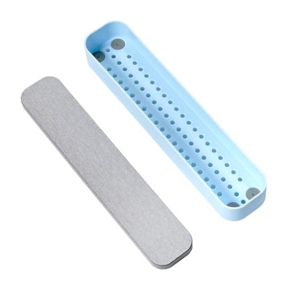 madesmart Drying Stone Toothbrush Tray, Blue | diatomite, fast drying surface, non slip feet, toothpaste floss, dental items, bathroom counter, woman owned - color: Blue