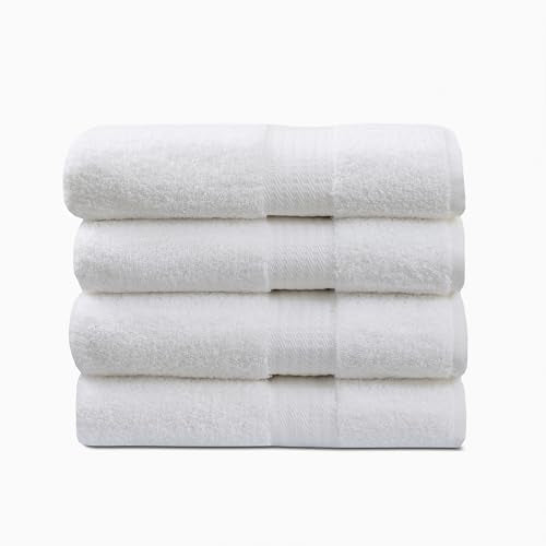 1888 Mills 4 Pack Premium Bath Towel Set, True Classics Premium Cotton Blend, Super Soft and Highly Absorbent Bath Towels for Bathroom, Hotels, Spa and Gym, White - color: Bright White, size: Bath Towel (Pack of 4)