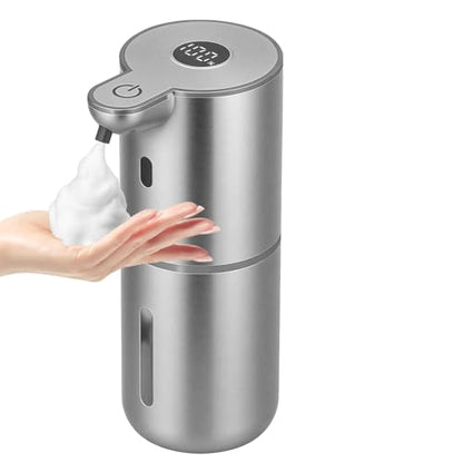 OHIFAST Automatic Foaming Soap Dispenser Touchless, USB Rechargeable Smart Hand Soap Dispenser, 6-Level Adjustable, 12.8oz/380mL Wall Mounted for Bathroom Kitchen Dish Soap-Silver - color: Silver, style: Foam