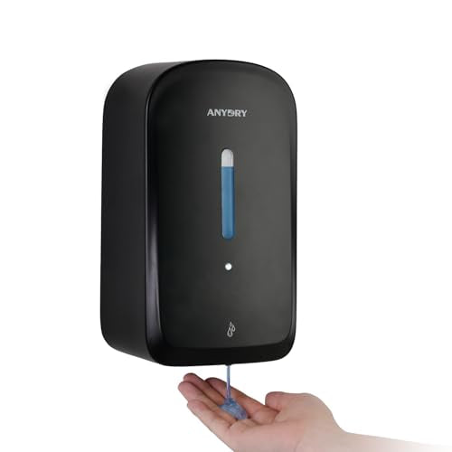 anydry Commercial Automatic Soap Dispenser 34oz Large Capacity Wall-Mounted | Touchless Liquid Dispenser, Five-Level Adjustment, Ideal for High-Traffic Bathroom, Restroom, Durable Wall-Mount Installation - color: Black
