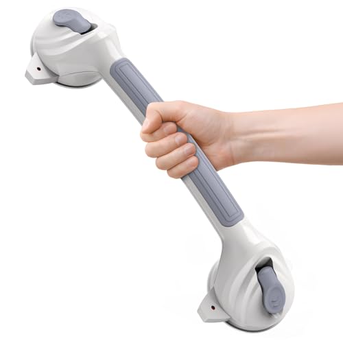 Roylvan 16.8 Inch Grab Bars for Shower with Suction Cups, Drill Free, 1 PCS | Removable & Waterproof Shower Handles for Elderly and Seniors, Shower Safety Handrail for Bathroom, Bathtub