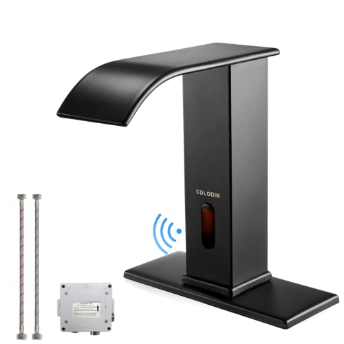 Touchless Bathroom Faucet, Automatic Sensor Waterfall Bathroom Tap, Modern Stainless Matte Black Sink, Hands Free Motion Sensor Lavatory Faucets for Sink 1 Hole - color: Black, size: Waterfall