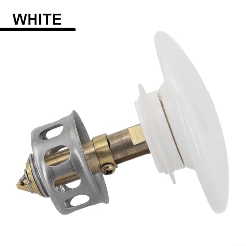Bathroom Basin Drain With Strainer Basket For Countertop Bathtub, Brass And Ceramic Up Stopper(White) - color: White