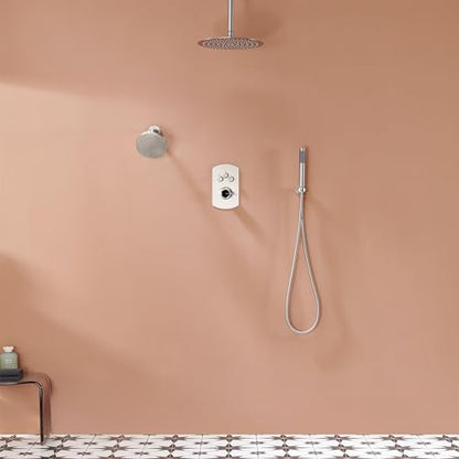 MONDAWE 12 Inch Ceiling Mounted Shower System in Brushed Nickel, 3-Function Shower Faucet Set with Rainfall Dual Shower Head and High Pressure Handheld Spray, All Function Can be Used At the Same Time - color: Brushed Nickel