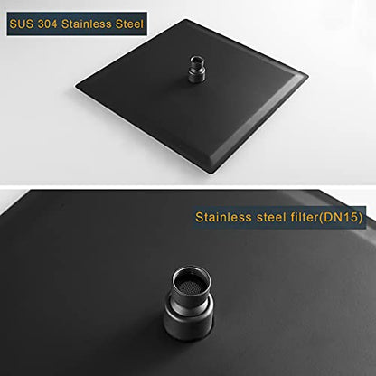 12 Inch Rain Shower Head, 12" Square Rainfall & High Pressure Stainless Steel Bath Showerhead, 1/16" Ultra Thin, Waterfall Full Body Coverage with Silicone Nozzle, Matte Black Finish | Square Rain Bathroom Showerhead, High Flow, Large Stainless Steel, Cei