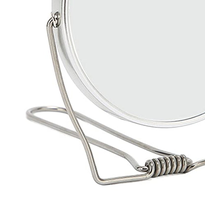 Sonew 2 Sided Vanity Mirror, Mini 360 Degree Rotation Aluminum Frame Silver Vanity Mirror with Stainless Steel Stand for Office Dormitory, Makeup Mirror for Woman and Man