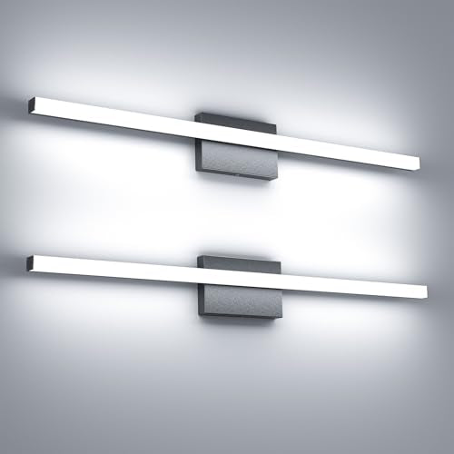36Inch LED Bathroom Vanity Light Bar 5700K Dimmable Led Bathroom Light Over Mirror Modern Bath Wall Light Cool White ETL Certified 34W 2Pack - color: 2 Pack - Black 5700k Daylight, size: 36 Inch