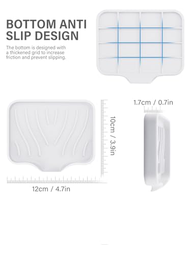 2PCS Self Draining Soap Holder,Silicone Soap Dish,Suitable for Kitchen,Bathroom,Shower,Bath Tub,Soap Container（White） - color: White