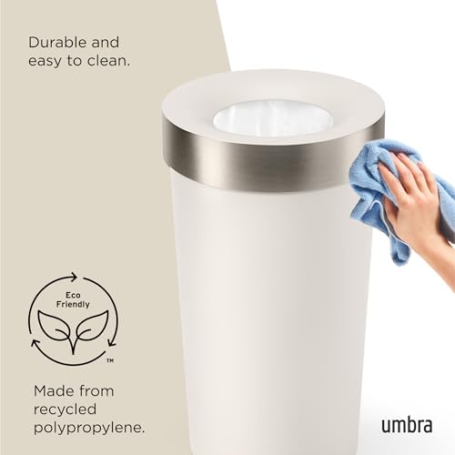Umbra Vento Kitchen Trash Can, Open Top Bin, 16.5 Gallon, Sand/Nickel | Brushed metal accents, bag concealing design, easy wipe clean, fits home and office, durable plastic - color: Sand/Nickel
