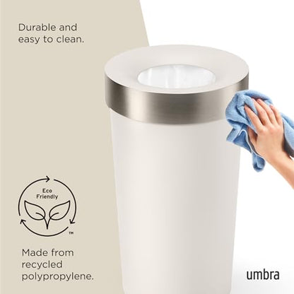 Umbra Vento Kitchen Trash Can, Open Top Bin, 16.5 Gallon, Sand/Nickel | Brushed metal accents, bag concealing design, easy wipe clean, fits home and office, durable plastic - color: Sand/Nickel