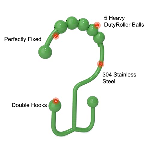 Shower Curtain Hooks, Goowin Shower Curtain Rings, Stainless Steel Shower Curtain Hooks Rust Proof Free Sliding Double Shower Hooks for Curtain, Shower Curtains & Liners (Green) - color: Green