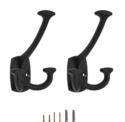 Matte Black Hooks Large Wall Mounted Decorative Solid Heavy-Duty Double-Sided Coat Hooks Triple Coat Hook Towels Coats Robes Towels Bag Bathroom Three Prong Coat Hook (2 Pack) - color: Matte Black