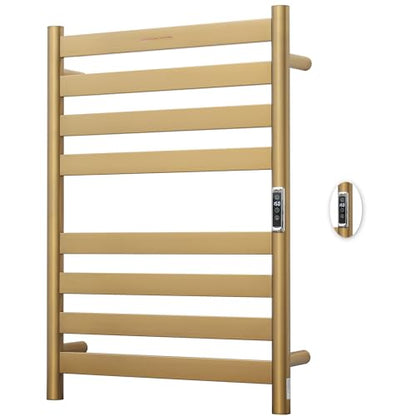 Heated Wall Mounted Electric Towel Warmer Rack,Timer & Temperature Control, 8 Bar Stainless Steel Towel Heater for Bathroom, Brushed Gold, Plug-in(27.56x19.69x4.41in) - color: Brushed Gold, size: 8 Bars