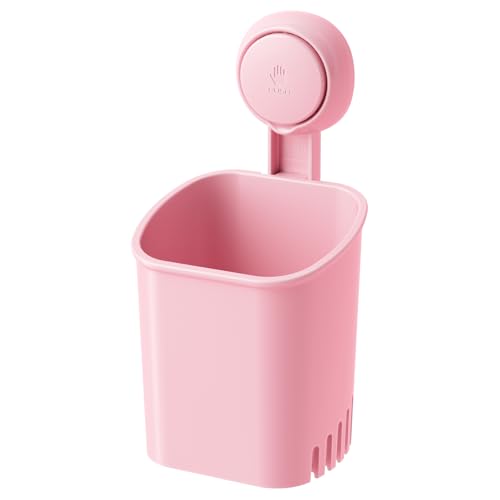 LEVERLOC Powerful Suction Cup Toothbrush Holder, Drill-Free Wall Shower Holder for Toothbrush, Toothpaste, Razor, Self-draining Kitchen Tableware Organizer, Removable Suction Cup in Shower, Pink - color: 1 Holder, Pink