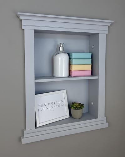 14x18 Elliot Craftsman Recessed Wood Wall Niche, Open Medicine Cabinet Replacement, in The Wall Bathroom Cabinet Insert Shelves, Made in North America, NO MDF, Plain, Light Gray - color: Light Gray Plain