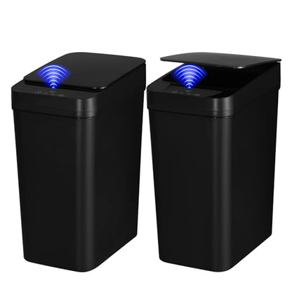 2 Pack Bathroom Trash can,Smart Touchless Trash Can,Automatic Motion Sensor Trash Bin with Lid,2.4 Gallon Garbage Can, Kitchen, Bathroom, Office, Bedroom Trash can (Black+Black) - color: Black+Black