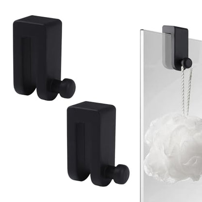 2Pcs Shower Glass Door Hooks, Silicone Towel Hanging Hook No Drilling Frameless Glass Door Scraper Bracket for Bathroom Kitchen(Black) - color: Black