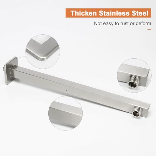 Shower Arm, Rain Shower Head Extension Extender, With Flange and Teflon Tape, Made of Thicken Stainless Steel for Bathroom Rainfall Shower (16 Inch, Brushed Nickel) - color: Brushed Nickel, style: 16 Inch