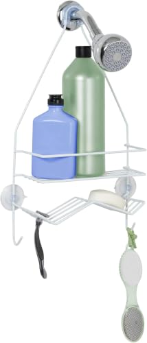 Zenna Home Rust Resistant Hanging Shower Caddy, Over the Shower Head Caddy with 1 Wide Shelf and Built In Soap Dish, Steel Bathroom Hanging Organizer, White (Pack of 6) - size: 1 Shelf and Soap Dish (Pack of 6), style: Wide