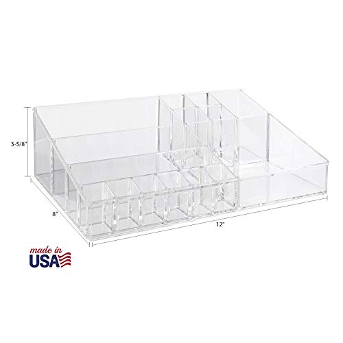 STORi Audrey Clear Vanity Makeup Organizer | 15-Compartment Holder for Brushes, Eyeshadow Palettes, & Beauty Supplies | Stacks on Audrey Storage Drawers | Made in USA - size: Cosmetic Organizer, style: Cosmetic Organizer Topper