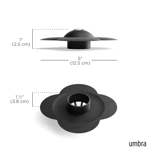 Umbra Bloom Drain Stop, Bathtub Drain Hair Catcher, 3-Inch, Black | Silicone material, flexible and durable, fits standard drains, wipe or rinse clean, rust resistant - color: Black