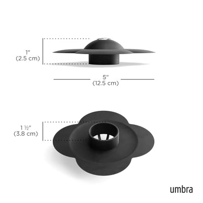 Umbra Bloom Drain Stop, Bathtub Drain Hair Catcher, 3-Inch, Black | Silicone material, flexible and durable, fits standard drains, wipe or rinse clean, rust resistant - color: Black