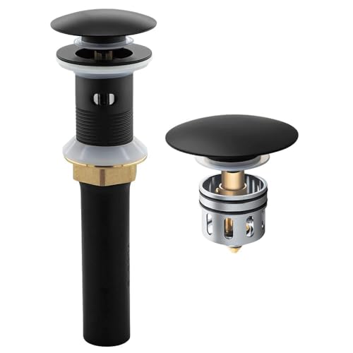 All Metal Pop Up Sink Drain with Overflow, Anti-Clogging Bathroom Drain with Removable Hair-Catcher, Durable Sink Stopper for Undermount & Drop-in Sinks,Matte Black - color: Matte Black