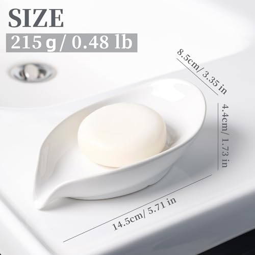 Soap Holder, Self-Draining Soap Dish, White Leaf Shape Ceramic Bar Soap Holder Drain Soap Dishes for Bathroom Sink Kitchen, Easy to Clean Keeps Soap Dry, ANTIS'S HOME - color: White-enhanced Drainage-1pcs
