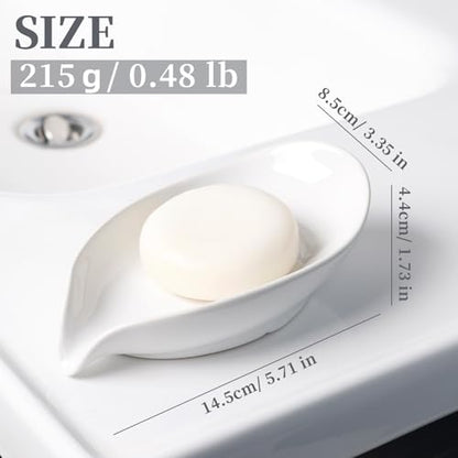 Soap Holder, Self-Draining Soap Dish, White Leaf Shape Ceramic Bar Soap Holder Drain Soap Dishes for Bathroom Sink Kitchen, Easy to Clean Keeps Soap Dry, ANTIS'S HOME - color: White-enhanced Drainage-1pcs