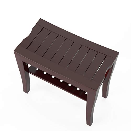 soges Bamboo Shower Bench, Waterproof Shower Stool with Storage Shelf, Wood Bath Organizer Seat, Brown - color: Brown