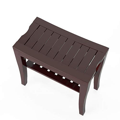 soges Bamboo Shower Bench, Waterproof Shower Stool with Storage Shelf, Wood Bath Organizer Seat, Brown - color: Brown