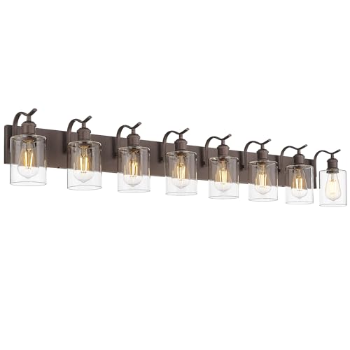 Bathroom Vanity Light Fixtures 8-Light Clear Glass Modern Wall Mounted Over Mirror Oil Rubbed Bronze - VL01ORB-8 - color: Oil-Rubbed Bronze & Clear Glass, size: 8 LIGHT