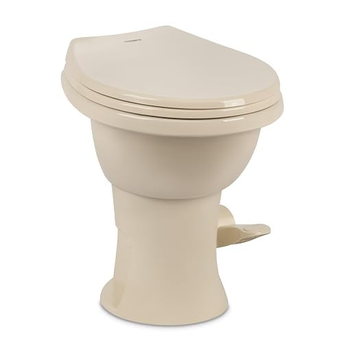 Dometic Model 410 Complete RV Toilet – Round Porcelain Bowl, Universal Fit & 2-Bolt Mount, 18" Chair Height Residential-Style, Gravity Flush Toilet with Soft-Close Seat, Bone (9610008260) | Universal Fit & 2-Bolt Mount, 18" Chair Height Residential-Style,