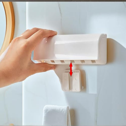 6 Slots Toothbrush Holder Wall Mount with Cover, Self Adhesive Toothbrushes Storage Organizer Perfect for Dorm Bathrooms and Shower, Holds 6 Toothbrushes. White