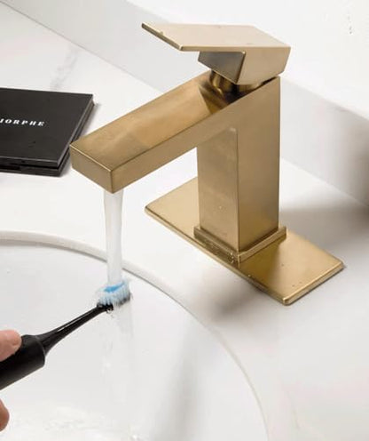 Bronze Gold Bathroom Faucet Single Hole, Gold Single Handle Bathroom Sink Faucet with Drain Assembly, Deck Plate Included, BF307-BB - color: Brushed Bronze