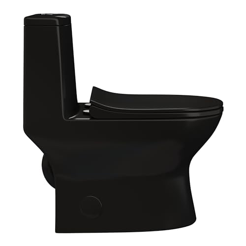 Ivy One Piece Toilet Dual Vortex Flush in Glossy Black 1.1/1.6 gpf - color: Glossy Black, size: 12" Rough-in