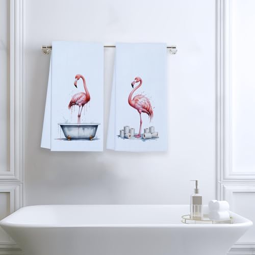 Flamingo Towels Funny Bathroom Towels Waffle Soft Dish Hand Towel Set of 2 - color: Colors