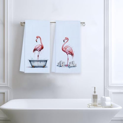Flamingo Towels Funny Bathroom Towels Waffle Soft Dish Hand Towel Set of 2 - color: Colors