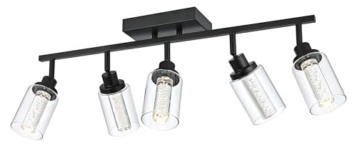 MELUCEE LED Ceiling Spotlight Kitchen Track Lighting Kits Black 5-Light | Bathroom Vanity Light Wall Mounted with Flexibly Rotatable Light Heads, Built-In LED Chips, 5-Color Temperature Adjustable - color: Black, size: 5 Lights
