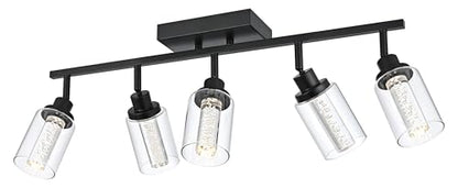 MELUCEE LED Ceiling Spotlight Kitchen Track Lighting Kits Black 5-Light | Bathroom Vanity Light Wall Mounted with Flexibly Rotatable Light Heads, Built-In LED Chips, 5-Color Temperature Adjustable - color: Black, size: 5 Lights